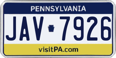 PA license plate JAV7926