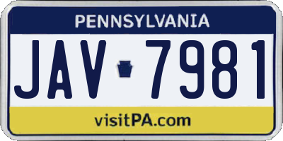 PA license plate JAV7981