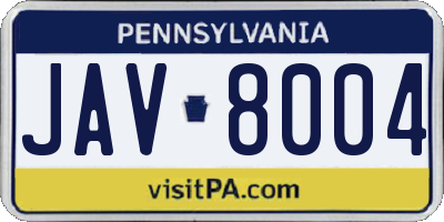 PA license plate JAV8004