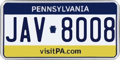 PA license plate JAV8008