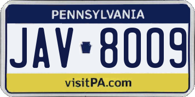 PA license plate JAV8009