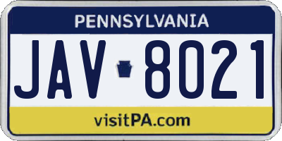 PA license plate JAV8021