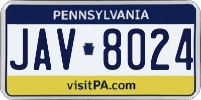 PA license plate JAV8024