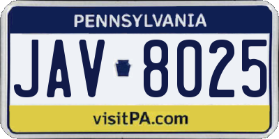 PA license plate JAV8025