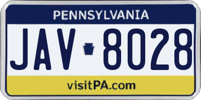 PA license plate JAV8028