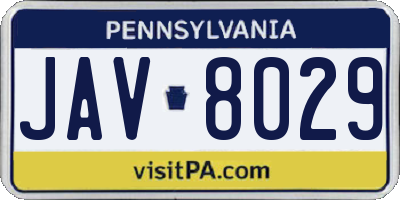 PA license plate JAV8029