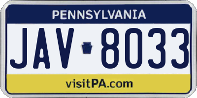 PA license plate JAV8033