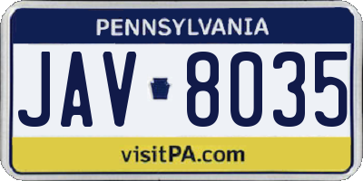 PA license plate JAV8035