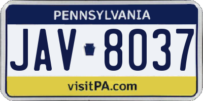 PA license plate JAV8037