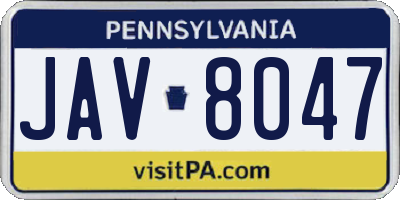 PA license plate JAV8047