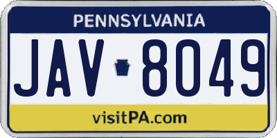 PA license plate JAV8049