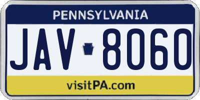 PA license plate JAV8060