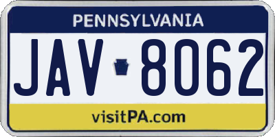 PA license plate JAV8062