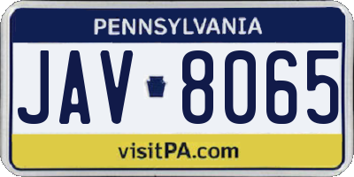 PA license plate JAV8065