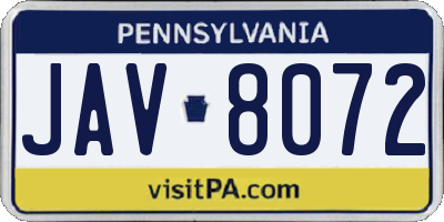 PA license plate JAV8072