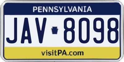 PA license plate JAV8098