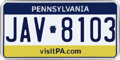 PA license plate JAV8103