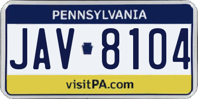 PA license plate JAV8104