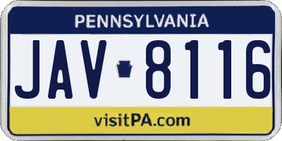 PA license plate JAV8116