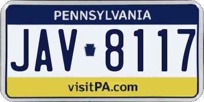 PA license plate JAV8117