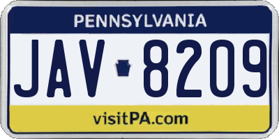 PA license plate JAV8209