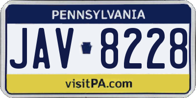 PA license plate JAV8228