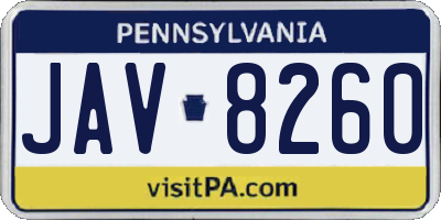 PA license plate JAV8260