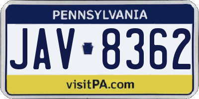PA license plate JAV8362