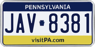PA license plate JAV8381