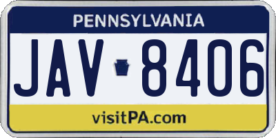 PA license plate JAV8406