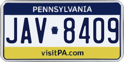 PA license plate JAV8409