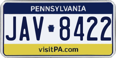 PA license plate JAV8422