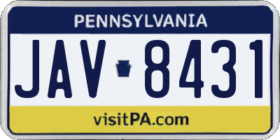 PA license plate JAV8431