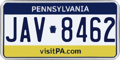 PA license plate JAV8462