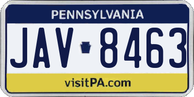 PA license plate JAV8463