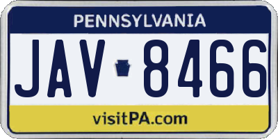 PA license plate JAV8466