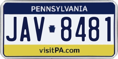 PA license plate JAV8481
