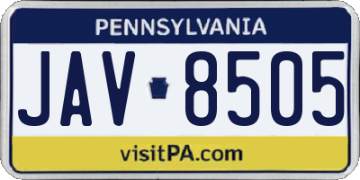 PA license plate JAV8505