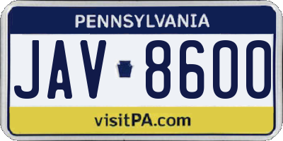 PA license plate JAV8600