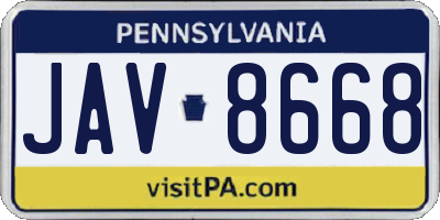 PA license plate JAV8668