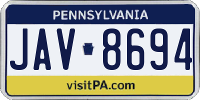 PA license plate JAV8694