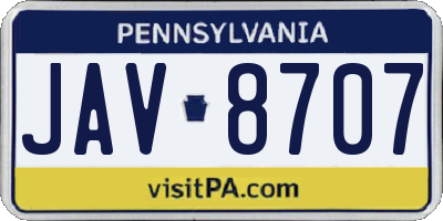 PA license plate JAV8707