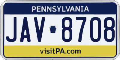 PA license plate JAV8708