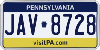 PA license plate JAV8728