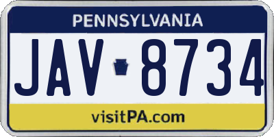 PA license plate JAV8734