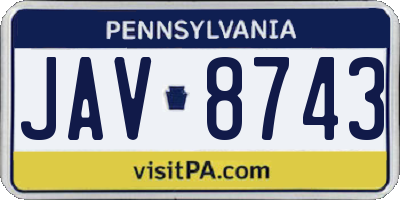 PA license plate JAV8743