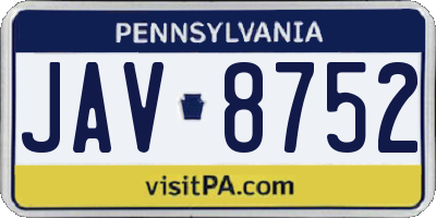 PA license plate JAV8752