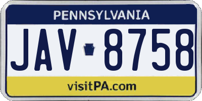 PA license plate JAV8758