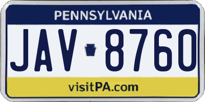 PA license plate JAV8760