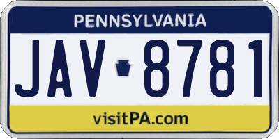 PA license plate JAV8781